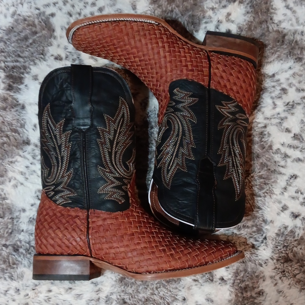 Alfa Western Wear Basketweave Square Toe Boots - Picture 2 of 12